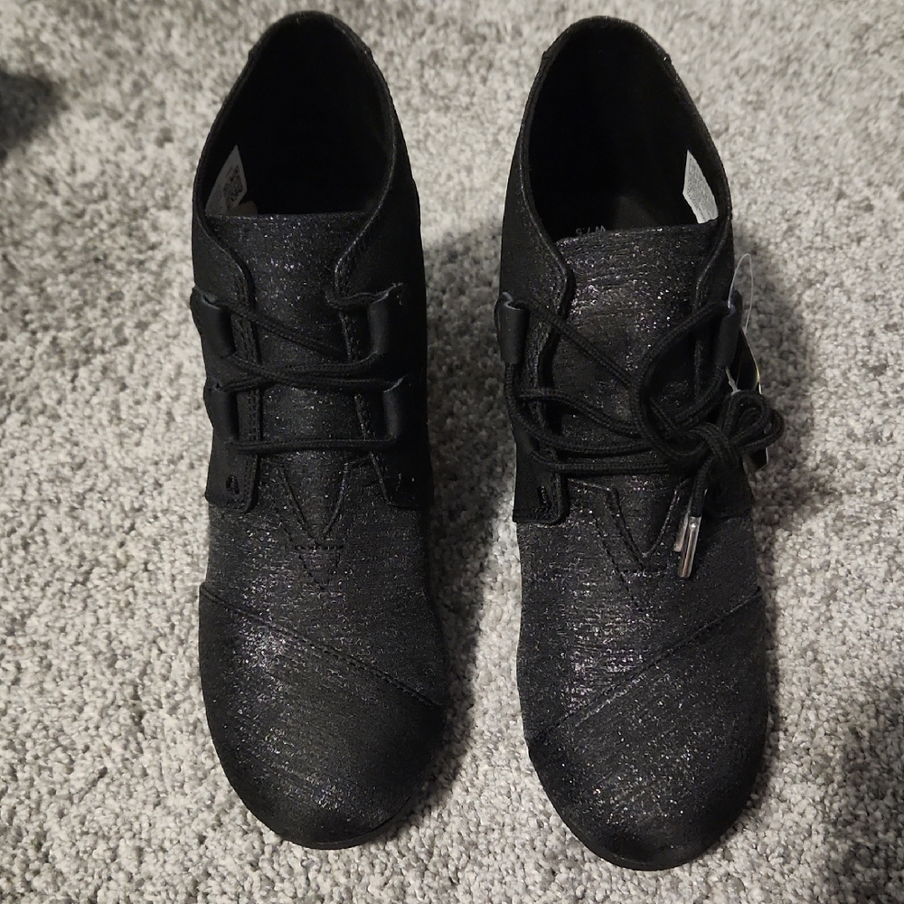 Toms Black Glitter Heeled Boots